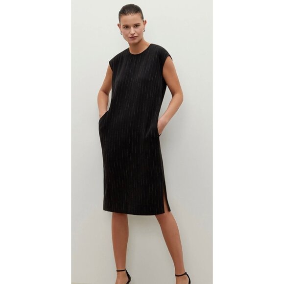 M.M.LaFleur Black Pinstripe Shift Dress | The Doris Sleeveless Career Minimalist - Picture 1 of 8